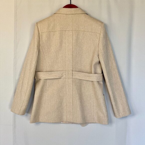 Banana Republic Norfolk Linen-Cotton Cream Herringbone Belted Long Blazer Jacket - Picture 7 of 17